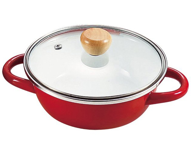 Nồi tráng men cao cấp, nắp kính cường lực 16cm dáng thấp