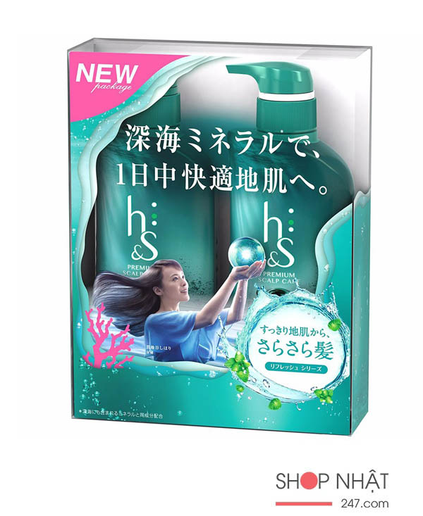 Bộ dầu gội và xả nữ HS hương bạc hà 370ml (Xanh lá)