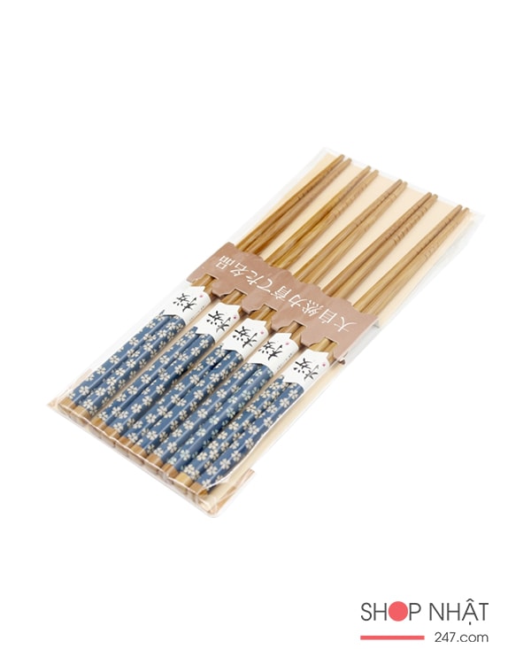 Bộ 5 đôi đũa mẫu hoa xanh Kokubo - Hàng nội địa Nhật Bản