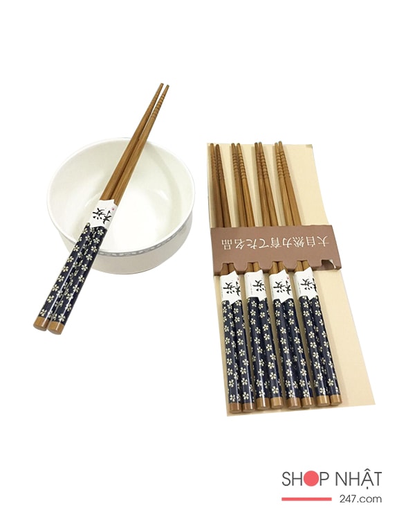 Bộ 5 đôi đũa mẫu hoa xanh Kokubo - Hàng nội địa Nhật Bản
