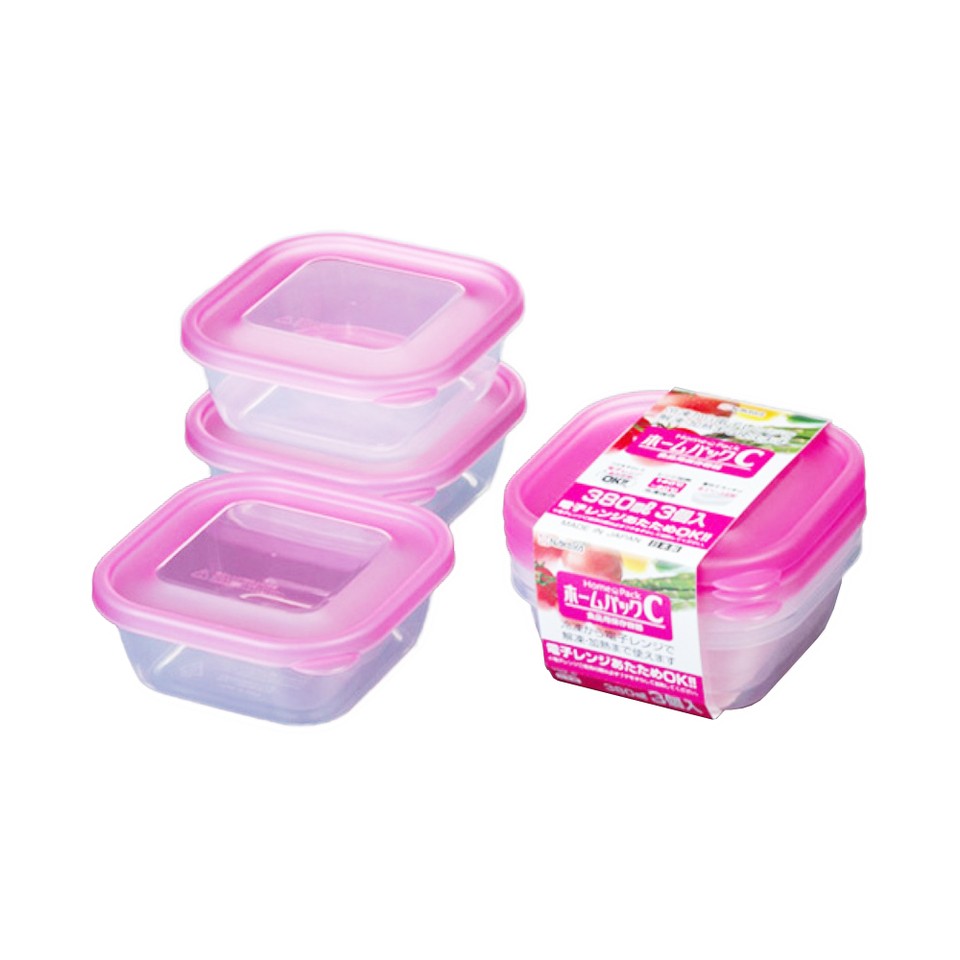 Set 3 hộp nhựa 380ml màu hồng