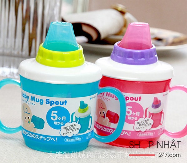 Cốc tập uống có vòi hút màu hồng