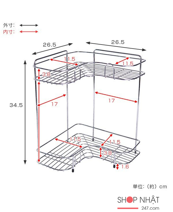 Kệ góc 2 tầng nhà bếp bằng inox