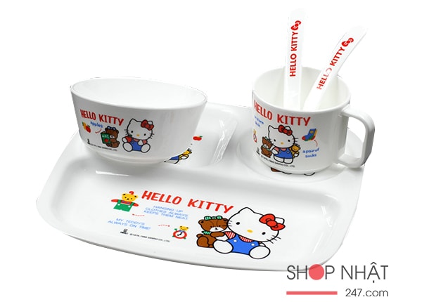 Bộ khay, bát, cốc thìa ăn dặm Hello Kitty