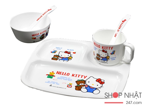 Bộ khay, bát, cốc thìa ăn dặm Hello Kitty