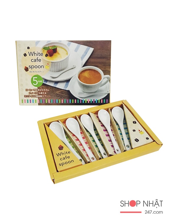 Bộ 5 thìa uống cà phê bằng sứ (kèm hộp)