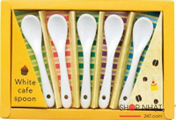 Bộ 5 thìa uống cà phê bằng sứ (kèm hộp)