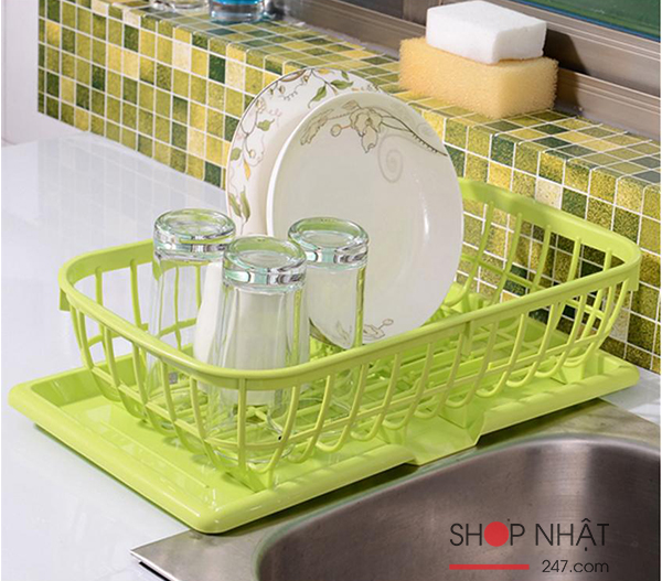 Bộ rổ úp đa năng kèm khay hứng thoát nước màu xanh