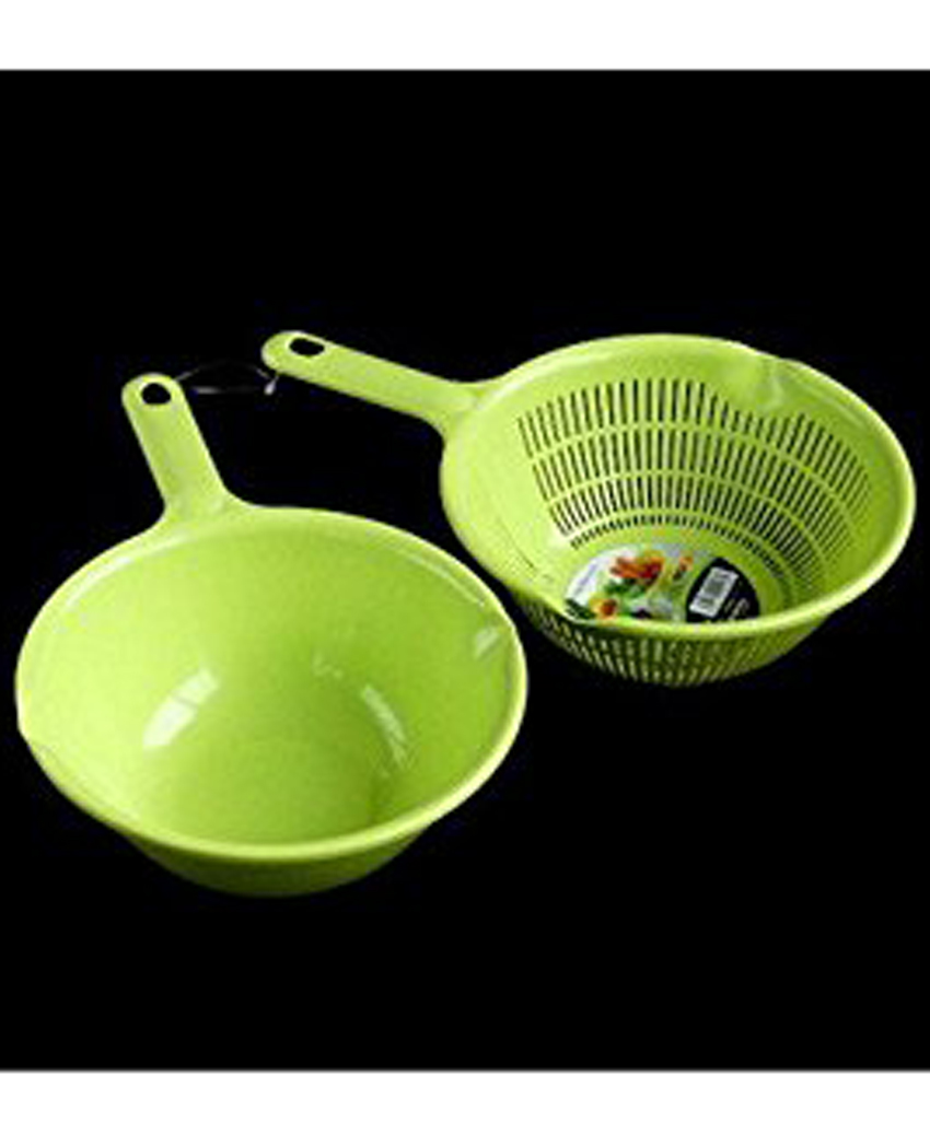Bộ rổ và thau nhựa 1.2L có tay cầm màu xanh
